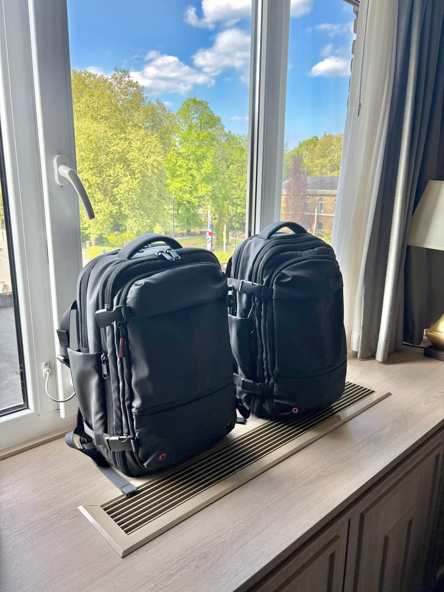Traveller using an AerCabin backpack