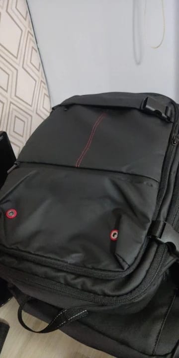 Traveller using an AerCabin backpack