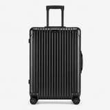 Black suitcase with wheels on a white background